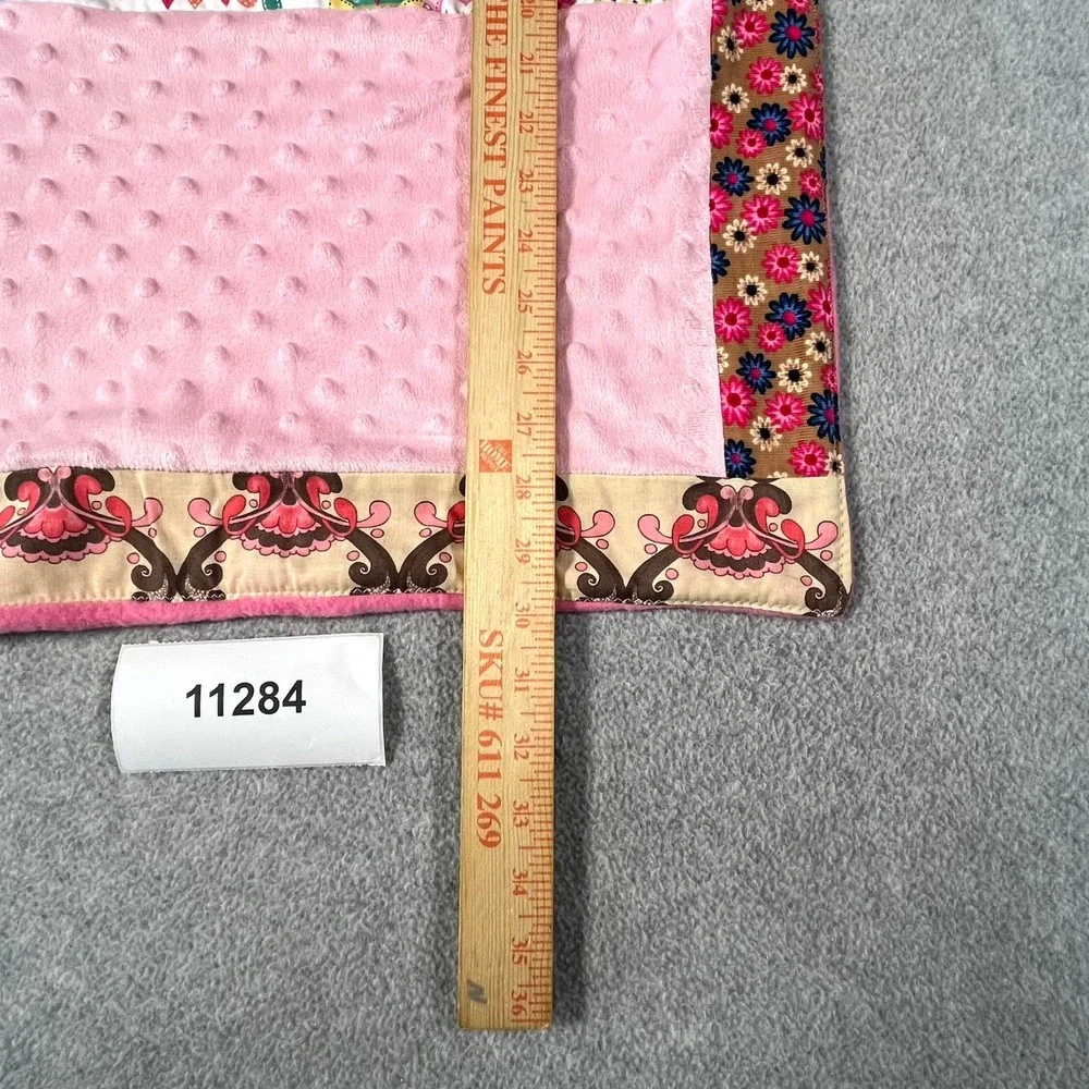 Baby Blanket Pink Minky Dot Owls and Hearts Patchwork Print Lightweight Comfort